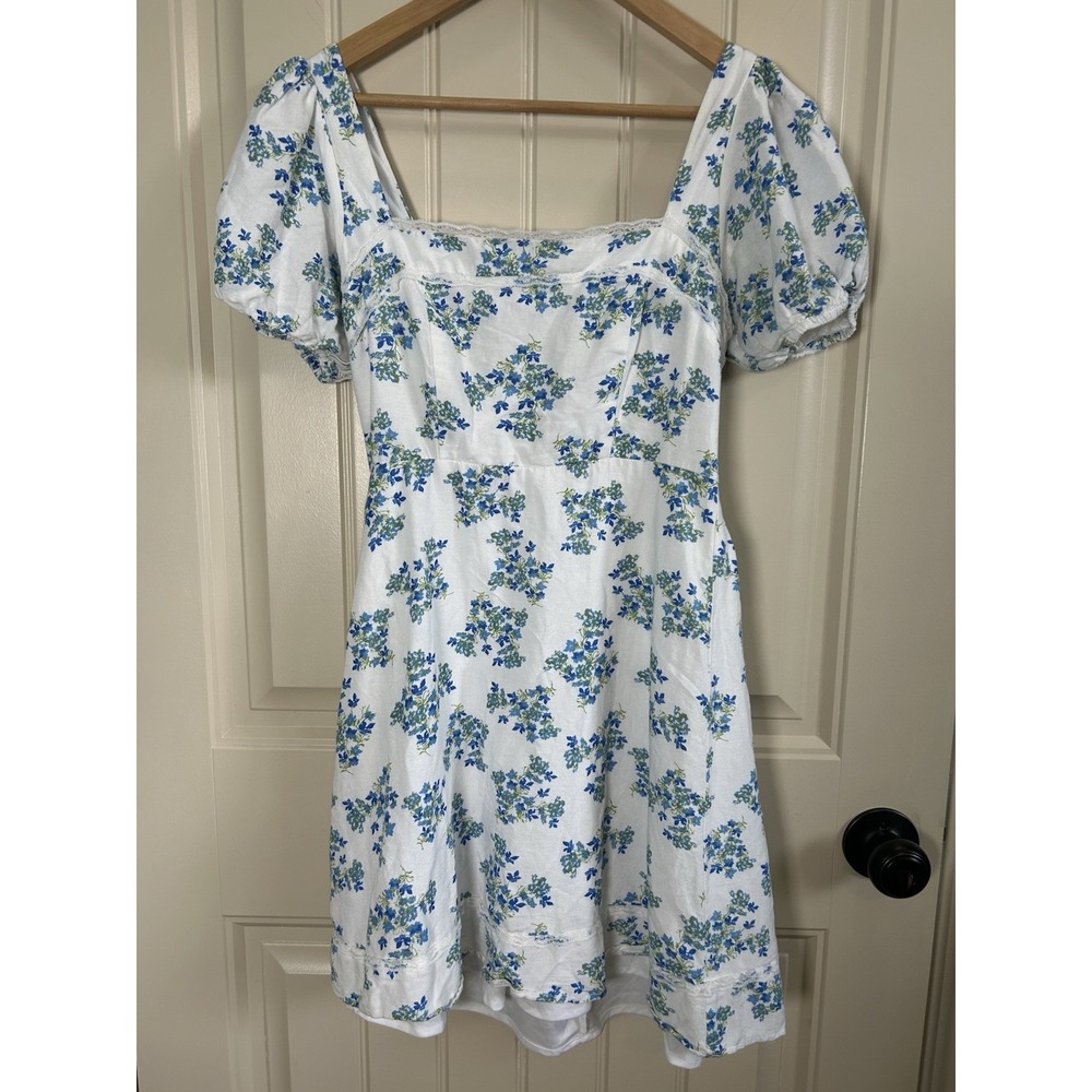Jopra Women's Mini Dress Sz M White Floral Cottagecore Milkmaid Smocked * Flaw